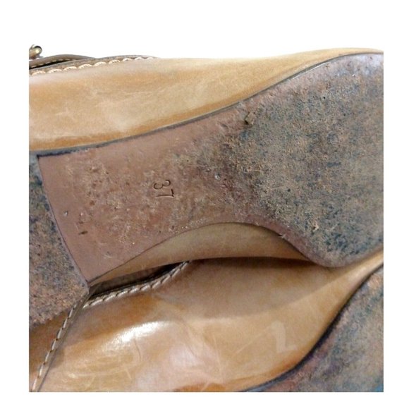 Chloe Womens Beige Tan Knee High Leather Boots Mid Calf EU 37 Slip-On Flat Heel - Picture 11 of 12